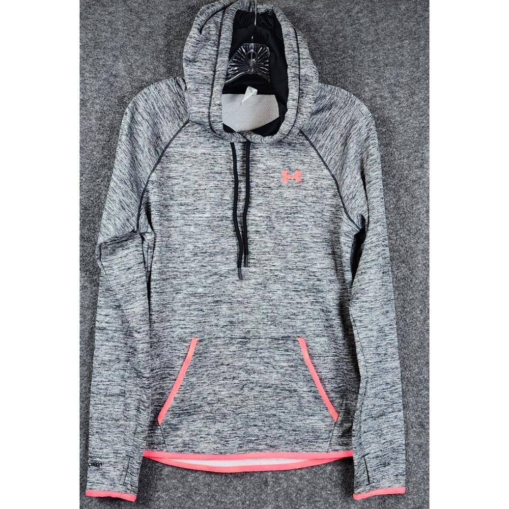 Under Armour Hoodie Womens Medium Grey Pink Space Dye ColdGear Pullover 1280690
